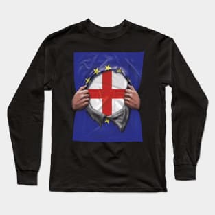 England Flag European Union Flag Ripped Open - Gift for European Union From England Long Sleeve T-Shirt